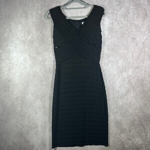 Cache Sheath Dress Womens 6 Black Embellished Cross Front Sleeveless Midi‎ Party